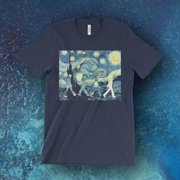 Beatles Inspired Starry Night and Abbey Road Screen Printed T-Shirt