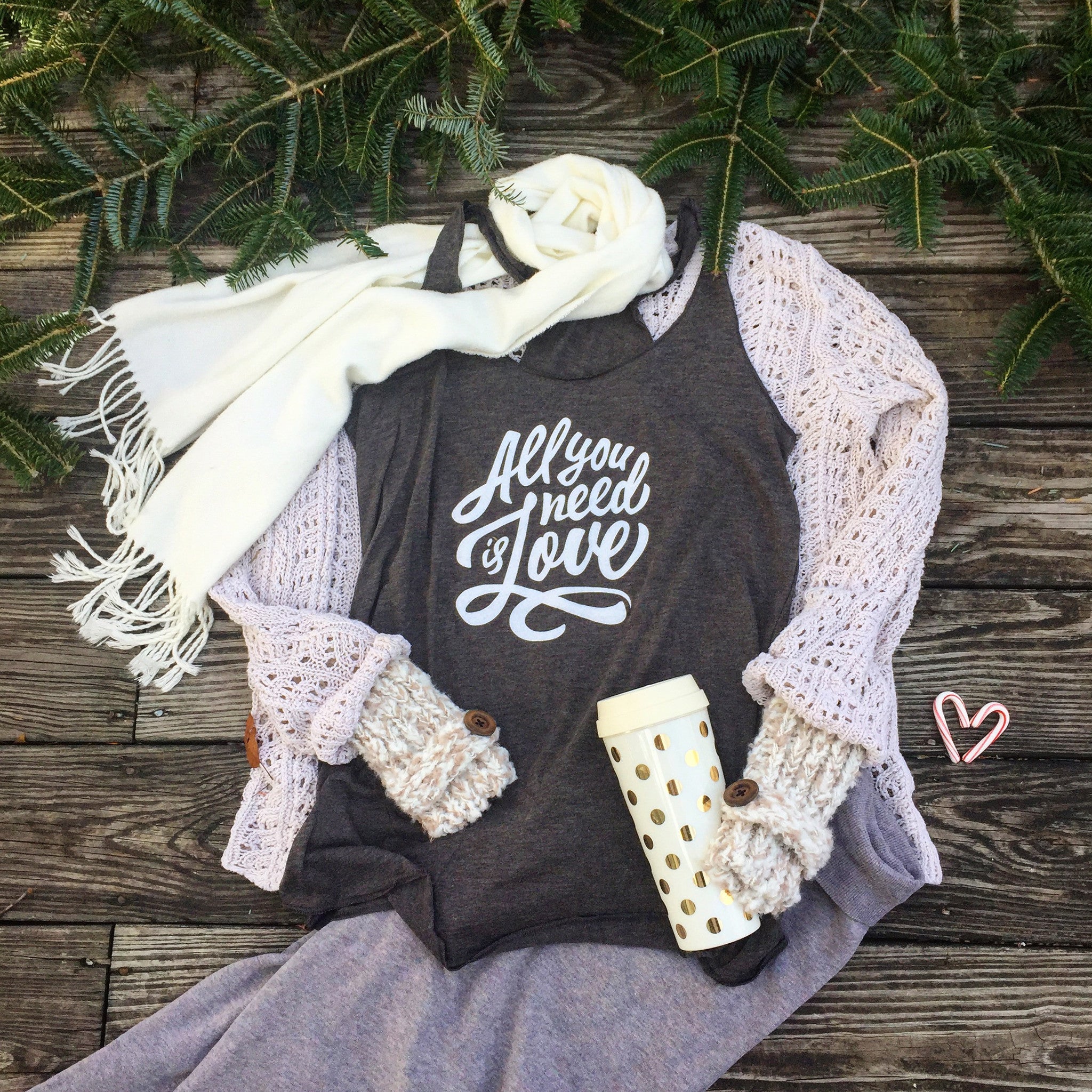 Beatles Inspired All You Need Is Love Screen Printed Tank